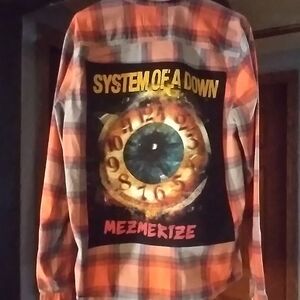 upcycled flannel shirt w/ rare SYSTEM OF A DOWN back patch